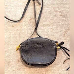 Tory Burch McGraw Black Leather Round Crossbody Bag